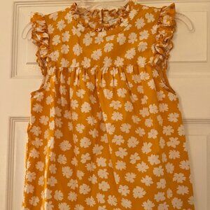 J Crew Factory Yellow Floral Ruffle Sleeveless Shirt Size 0